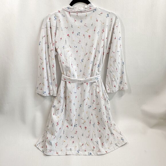 Carole Hochman XS Pink Floral Robe Cotton Cottage Core Wrap Polka Dot Trim - Picture 2 of 5